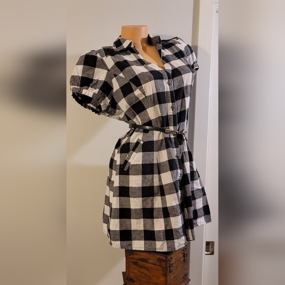 Finesse Front Button Down Black & White Plaid Dress with Pockets, Size 3XL